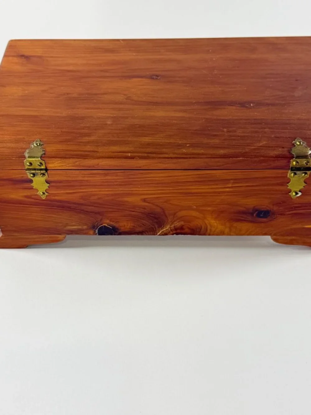 Vintage Wooden Cedar Jewelry Box With Red Velvet Lining Gold Hardware Lock